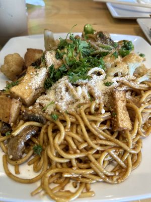 Garlic stir fry noodles  at Saigon Vegan in Garden Grove