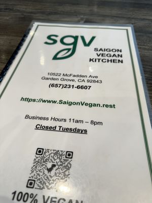 Menu  at Saigon Vegan in Garden Grove