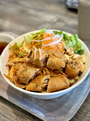 Porkless Vermicelli and Egg Rolls   at Saigon Vegan in Garden Grove