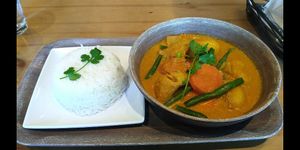 I got the Chik N Curry with the rice instead of the bread. And it was excellent. Thank you :) at Saigon Vegan in Garden Grove