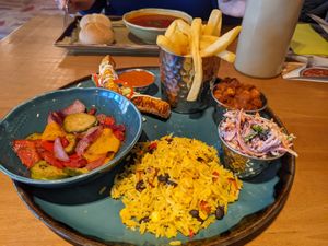 Veggie Combo (vegan version with corn cob 'ribs' instead of halloumi) at The Treble Bob in Barlborough