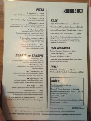 Menu  at BİNA in Istanbul