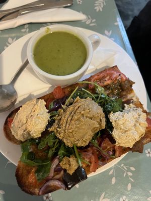 Hummus & tofu spread sandwich + cup of soup    at Thyme Out in Dingle