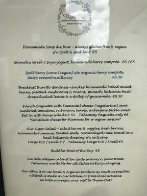 Menu at Thyme Out in Dingle