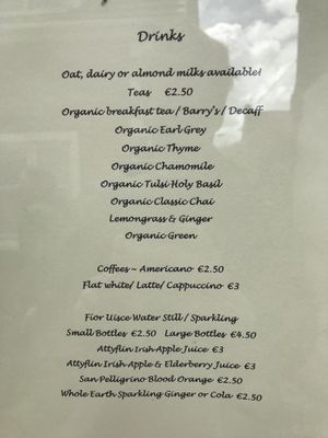 Menu at Thyme Out in Dingle