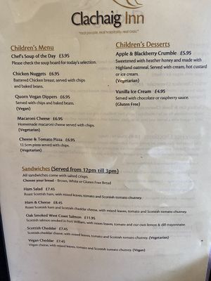 Lunch menu September 2023  at The Clachaig Inn in Ballachulish