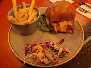 Vegan Beyond Meat Cheese Burger and Side of Fries at Lounges - Clio Lounge in Bangor