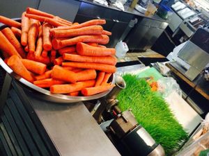 wheat grass and carrot juice at Pacific Coast Greens in Malibu