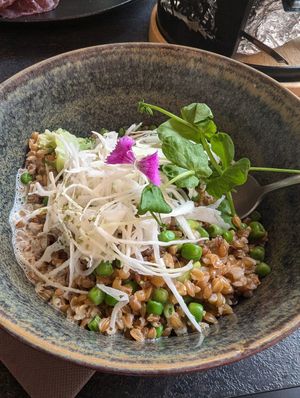 Curry spelt thing - this was delicious! at La Cabane  in Annecy