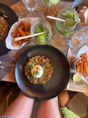 Vegan burrata! On a tomato, strawberry and basil salad. Delicious!  at La Cabane  in Annecy