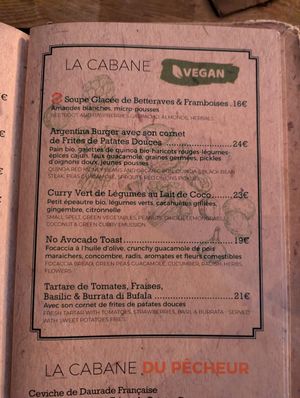 Vegan menu at La Cabane  in Annecy