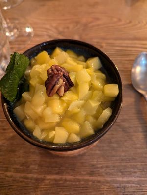 Chia seed pudding with mango topping at La Cabane  in Annecy