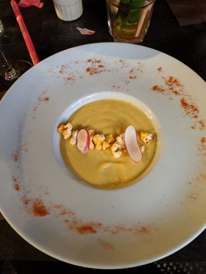 Cold corn soup at La Cabane  in Annecy