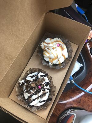 Salted caramel and chocolate chip cookie cupcakes at Inspired Cravings in Gainesville