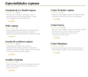 Opciones de la carta vegana at Eh Voilà in Valladolid