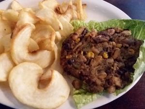 "The Breadless" is a vegan veggie burger on lettuce at Naples Flatbread in Naples