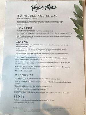Vegan menu at The Ashton in Bristol
