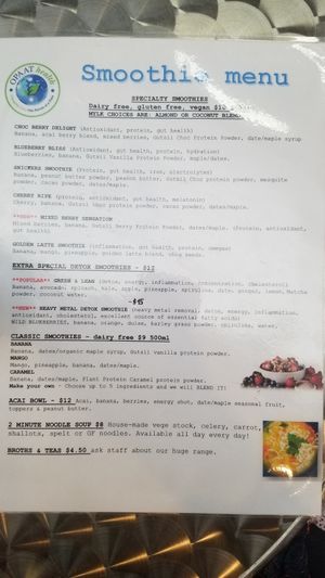 Menu at Opaat Health in Nelson Bay