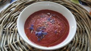 beet soup at Carottes Gingembre in Saint-jean-dangely