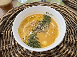 Gaspacho patate douce lait de coco  at Carottes Gingembre in Saint-jean-dangely