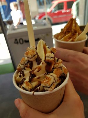 Tiramisu (front); caramel (back) at The Cream in Barcelona