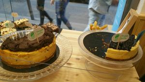 Some of the vegan goods in the window, I didn't try but they look great! at The Cream in Barcelona