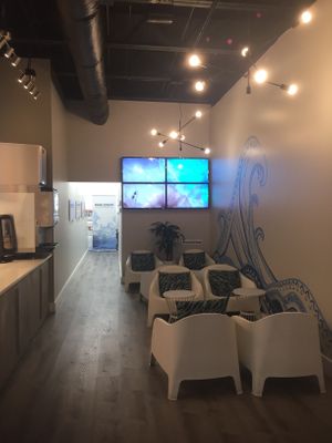 Seating and decor at Blue Ocean Poke in Deerfield Beach