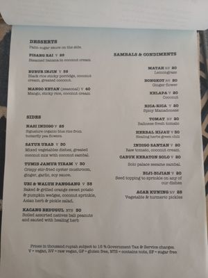 Menu at Indigo Herbal Kitchen in Ubud