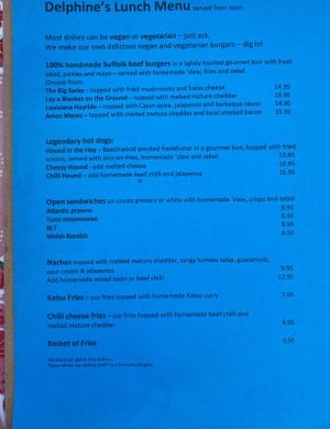 Menu  at Delphine's Diner in Aldeburgh