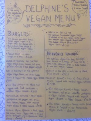 Vegan Menu at Delphine's Diner in Aldeburgh