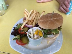 Vegan burger at Delphine's Diner in Aldeburgh