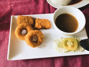 chicken nuggets & calamari rings at Namaskar Vegetarian Restaurant in Puerto Princesa