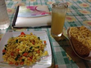 fried rice, garlic bread, calamansi juice at Namaskar Vegetarian Restaurant in Puerto Princesa