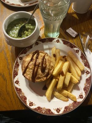 Vegan pie with tofu chicken and a side of mushy peas  at The Craig Bar in Grantown On Spey