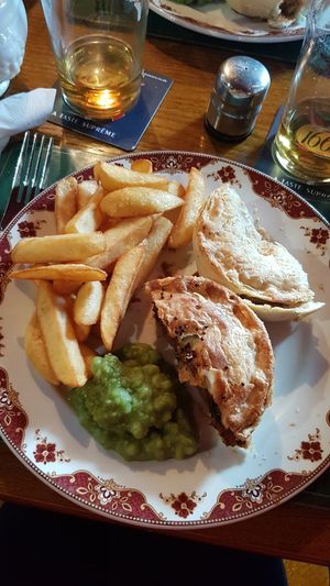 Sharing the 2 vegan pies! at The Craig Bar in Grantown On Spey