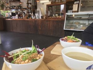 2 bowls and a soup of the day 👍 at Zoe's Bakery and Cafe in Ucluelet