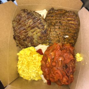 £5 All Day Breakfast!

Swill fed rasher [Our take on *cough* bacon *bacon*, scrambled tofu, has brown, beans, served on a roll at Seitan's Lot in Glasgow