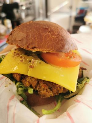 Schnitzel and cheese at Seitan's Lot in Glasgow