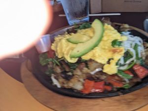 Vegan Skillet with Just Egg at Sunshine Grille in Fork