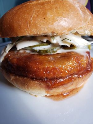 Crispy chkn burger OMG!!! at Bowhead Pub in Montreal