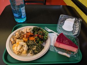 $15 for the plate, $6 for the cheesecake at Down to Earth - Store and Deli in Honolulu