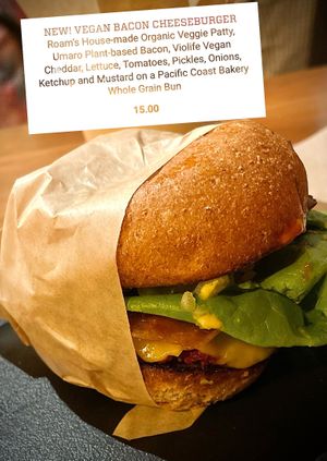 Vegan bacon cheeseburger menu item. Now you know 👊🏽  at Roam Artisan Burger - Union in San Francisco