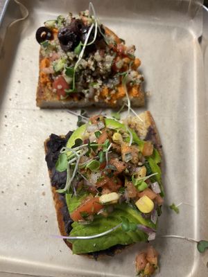 Half mediterranean and half Mexican bruschetta  at Sea Salt Healthy Kitchen in St Simons