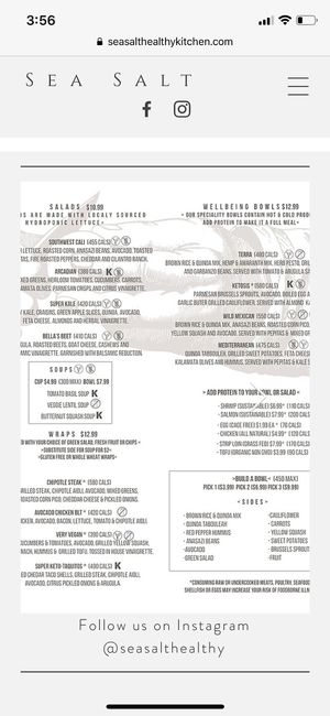 Menu at Sea Salt Healthy Kitchen in St Simons
