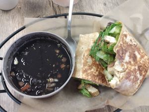 Loved the black bean soup and vegan wrap! at Sea Salt Healthy Kitchen in St Simons