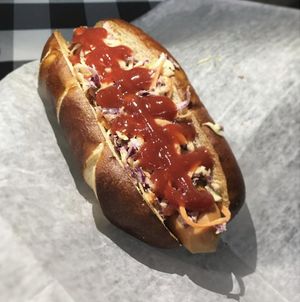 BBQ Dog! Topped with Coleslaw & BBQ Sauce! 🔥🔥🔥 at Harmless Hot Dog in Hollywood