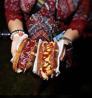 BBQ dog & Chili n’ Cheeze Dog! Yum! at Harmless Hot Dog in Hollywood