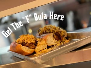 The “Get The F Outs Here”. The best sausage and peppers hero you’ll ever eat.  at Plant Based Mafia in Palm Beach Gardens