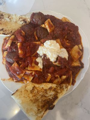 Rigatoni with meatballs, I love the sauce at Plant Based Mafia in Palm Beach Gardens