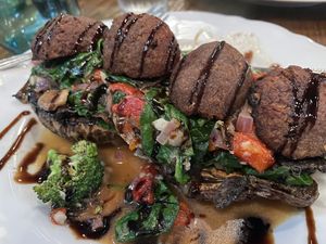 Portobello salad with meatballs   at Plant Based Mafia in Palm Beach Gardens
